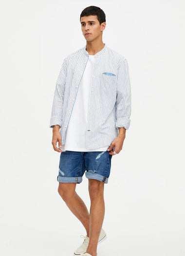 Basic Ripped Denim Bermuda Shorts