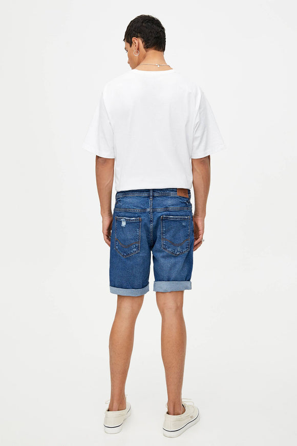 Basic Ripped Denim Bermuda Shorts