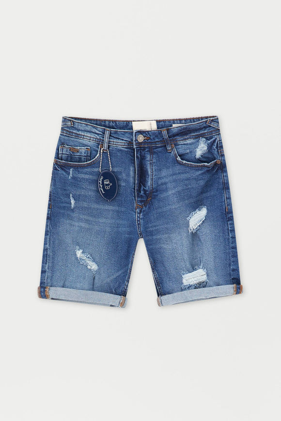Basic Ripped Denim Bermuda Shorts